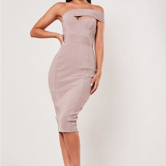 Missguided Dresses & Skirts - Elegant One-Shoulder Bandage Ribbed Dress in Mauve